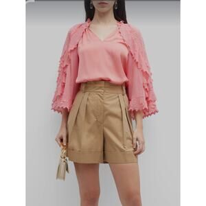 Kobi Halperin Daphne Silk Blouse Sherbet Pink Embroidered Mesh Sleeves Sz S